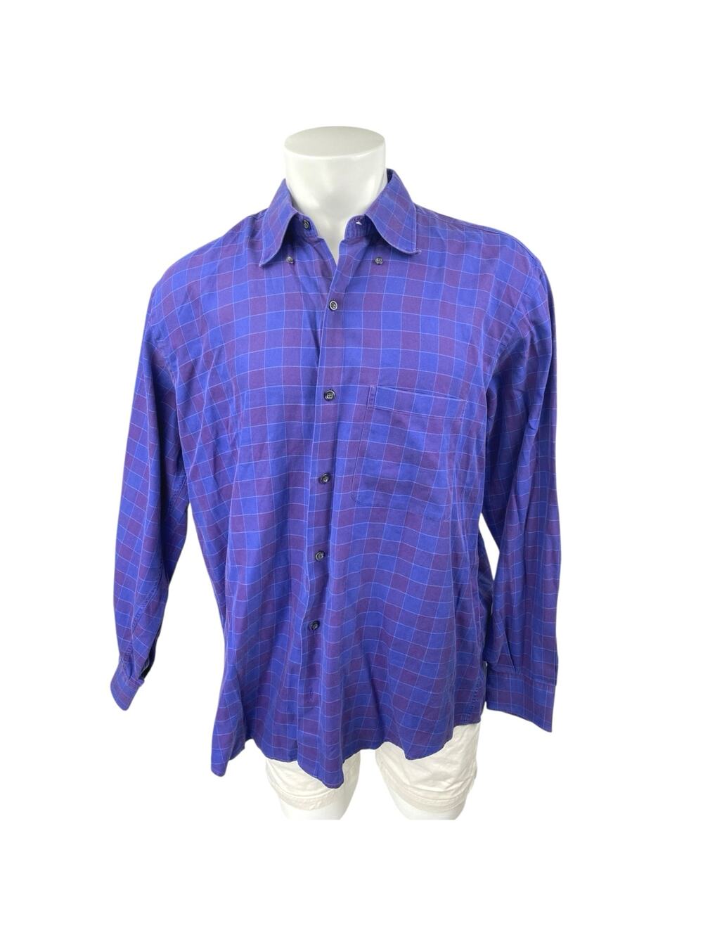 Paul Stuart Men's Purple Gingham Check Long Sleeve Button Down Shirt Top Size XL